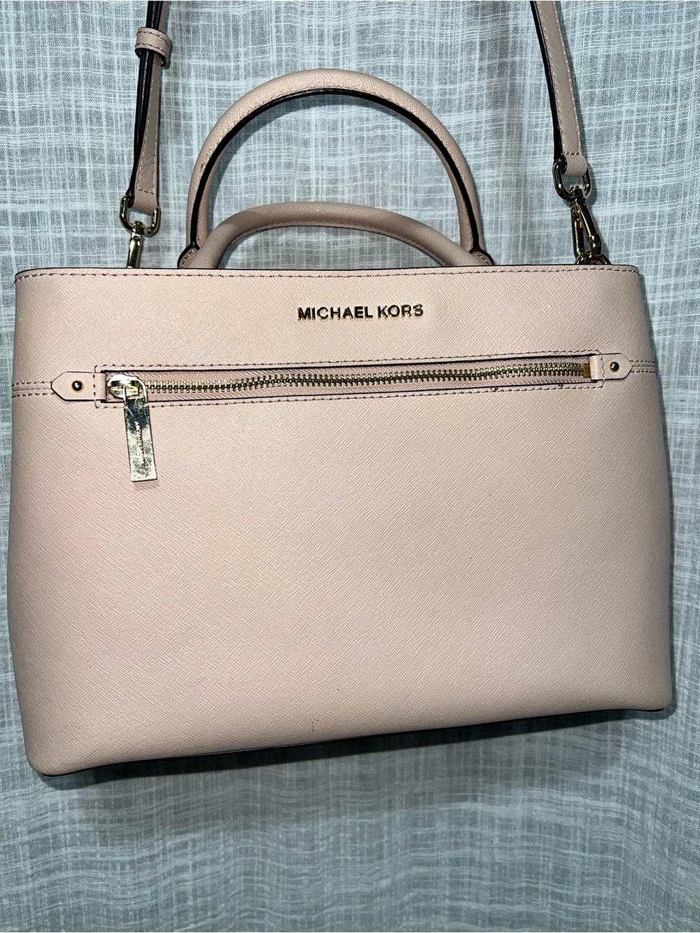 MICHAEL KORS Pale Blush Pink Saffiano Leather Satchel with Gold Hardware